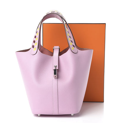 Hermes Epsom Tressage De Cuir Picotin Lock 18 PM Mauve Sylvestre Rouge H Jaune De Naples 11 of 11