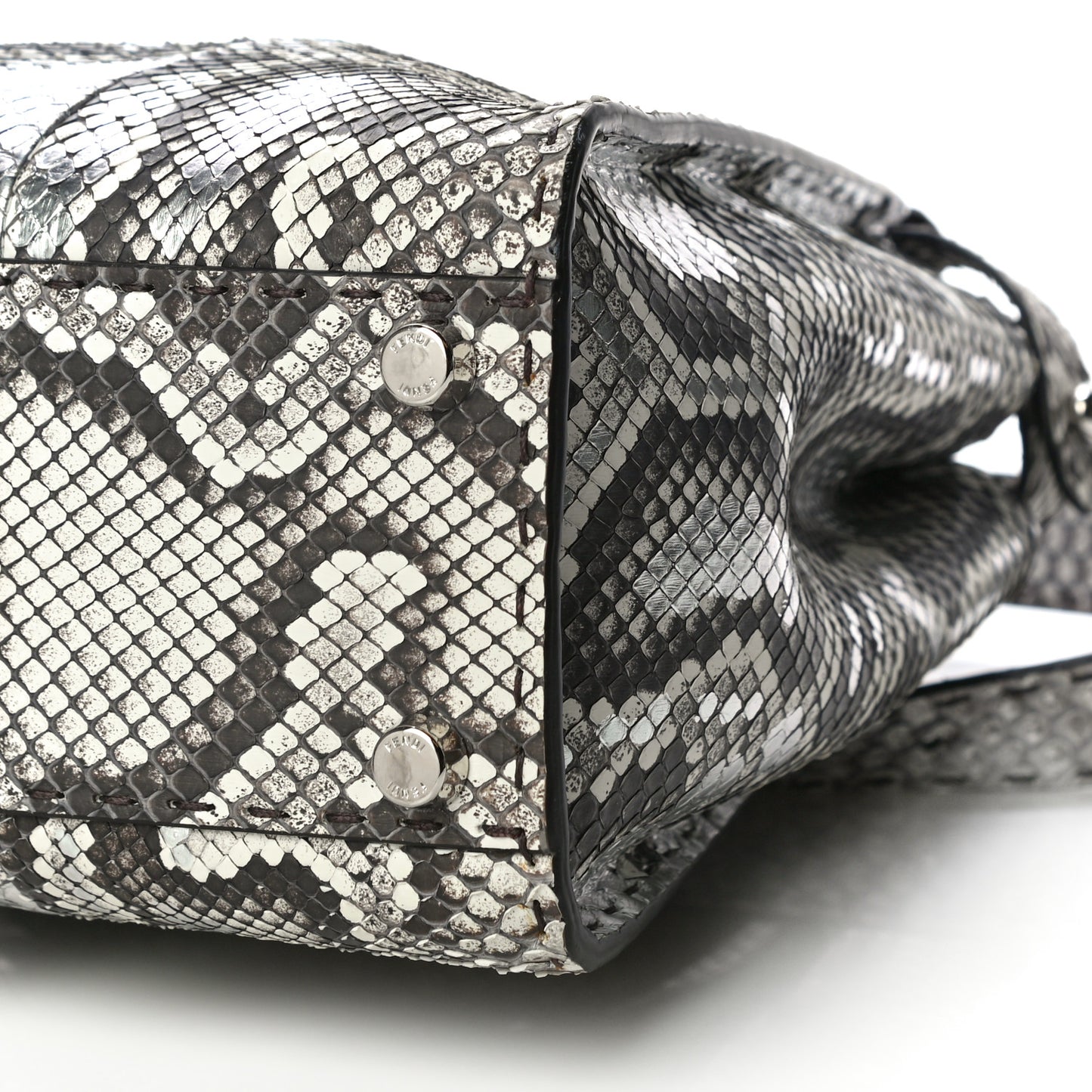 Python Selleria Medium Peekaboo Iconic Satchel Stone Silver