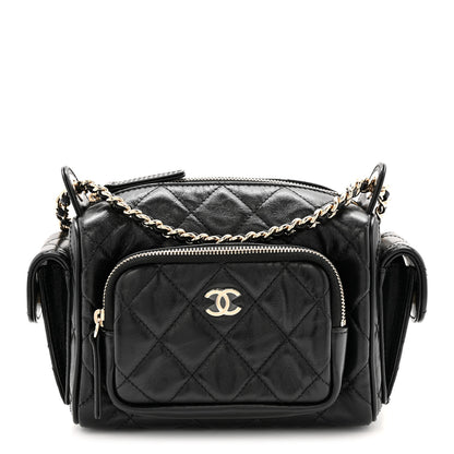 Chanel Shiny Crumpled Lambskin Quilted Small Preppy Pocket Camera Case Black 1 of 11