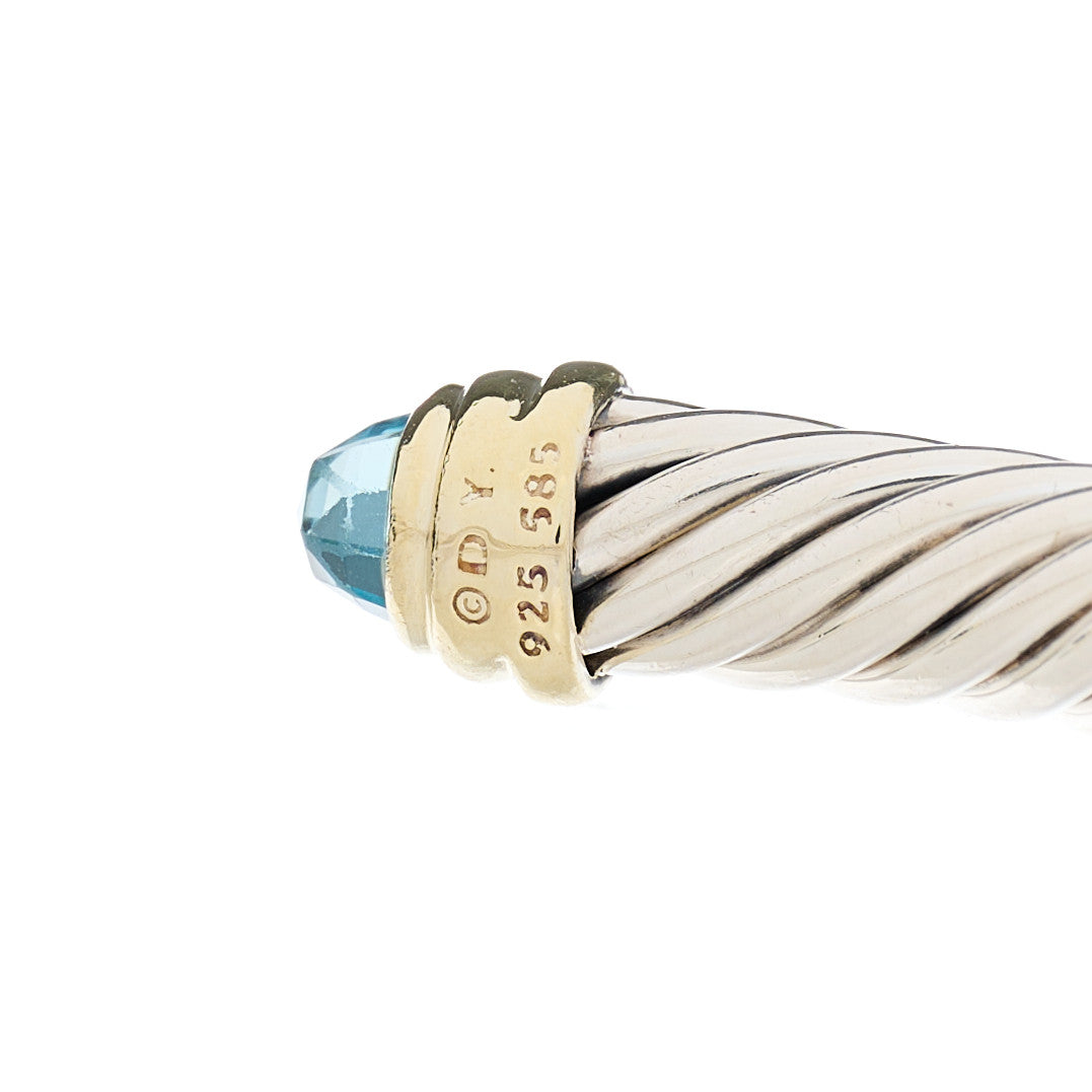 David Yurman Sterling Silver 14K Yellow Gold Blue Topaz 5mm Cable Classics Petite Color Bracelet 3 of 3