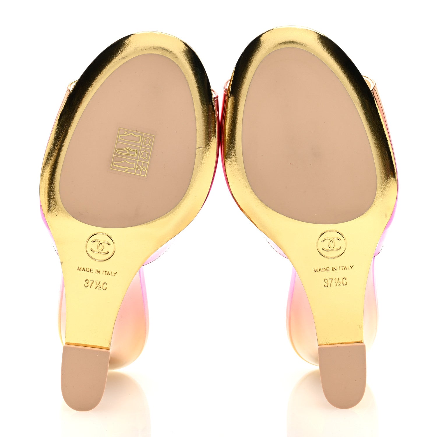 Chanel Laminated Calfskin Wedge Mules 37.5 Pink Orange Yellow 4 of 6