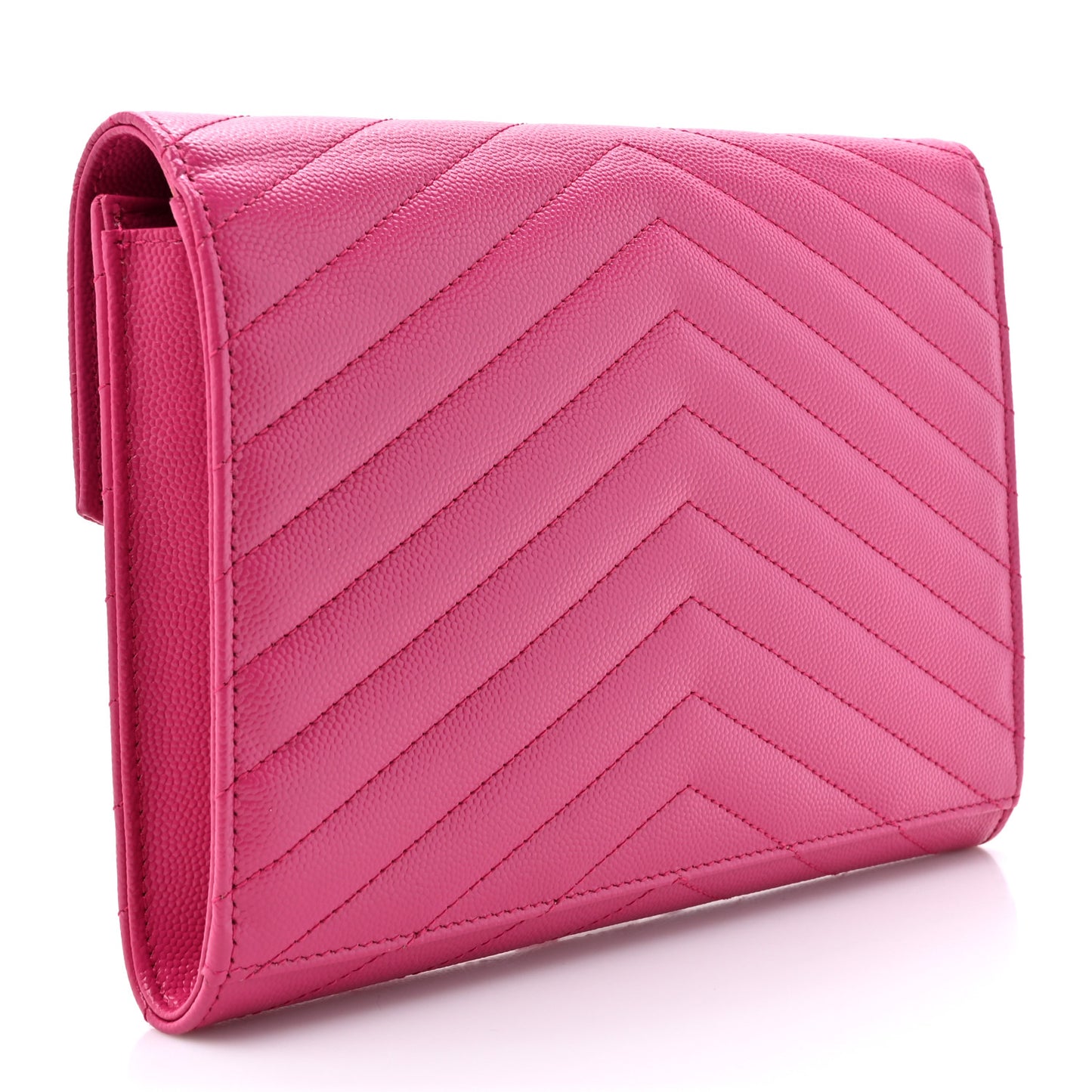 Grain De Poudre Matelasse Chevron Monogram Envelope Clutch Fuchsia