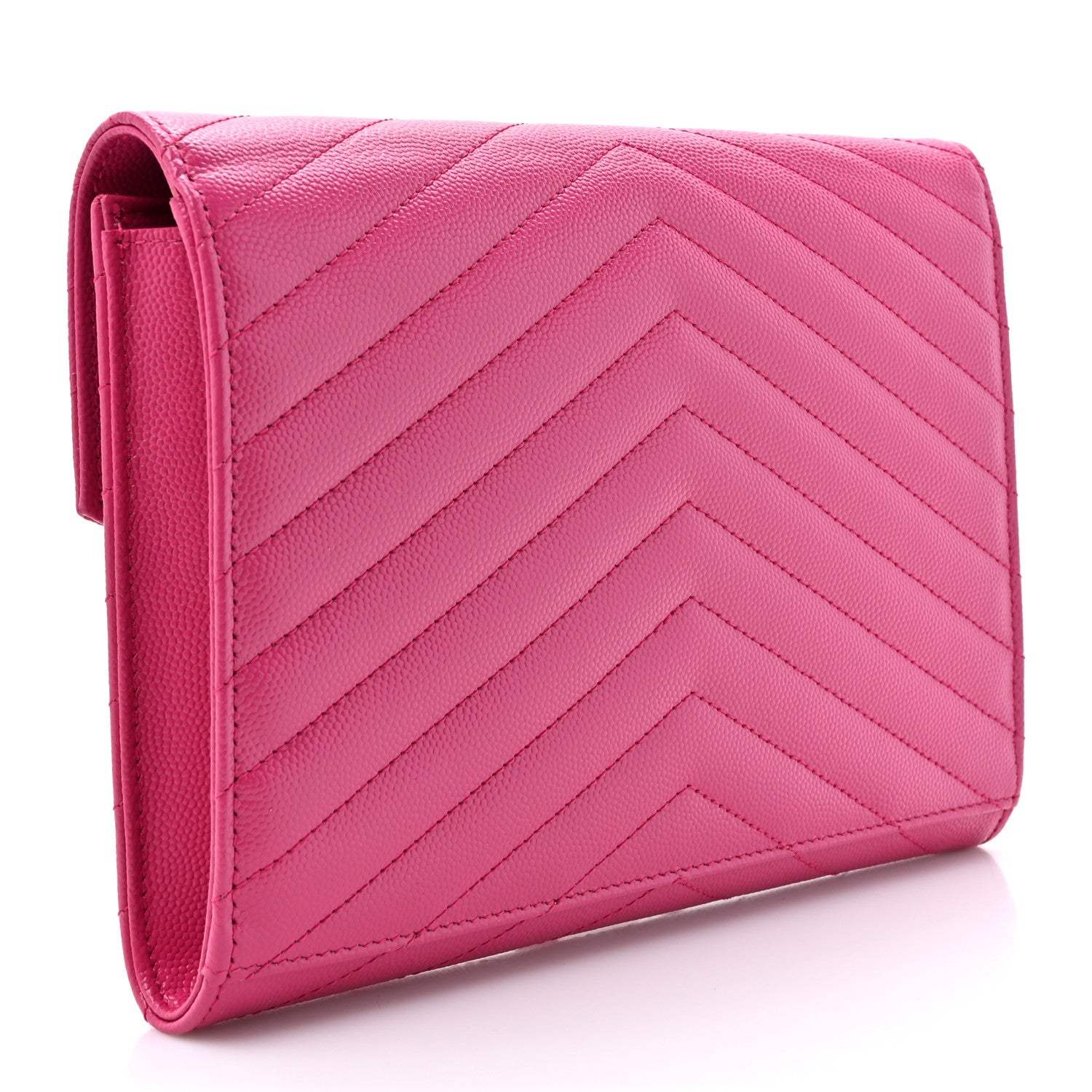 Saint Laurent Grain De Poudre Matelasse Chevron Monogram Envelope Clutch Fuchsia 3 of 10