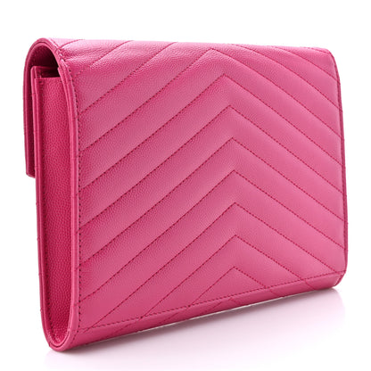 Saint Laurent Grain De Poudre Matelasse Chevron Monogram Envelope Clutch Fuchsia 3 of 10