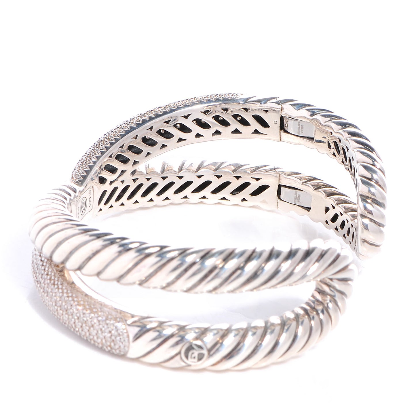Sterling Silver Pave Diamonds Crossover Cuff