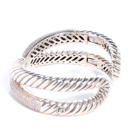 David Yurman Sterling Silver Pave Diamonds Crossover Cuff 3 of 6