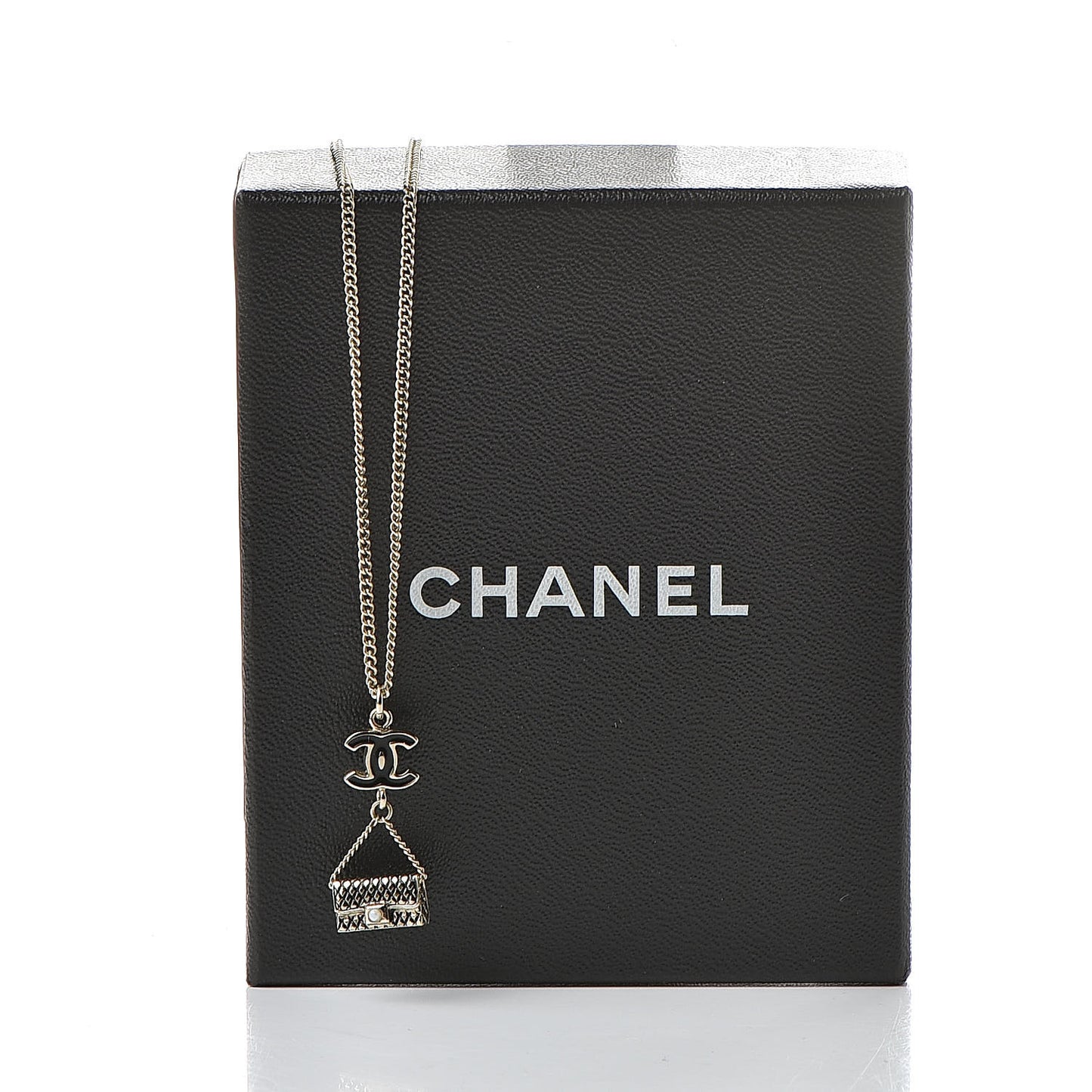 Enamel Pearl CC Bag Drop Necklace Black Gold