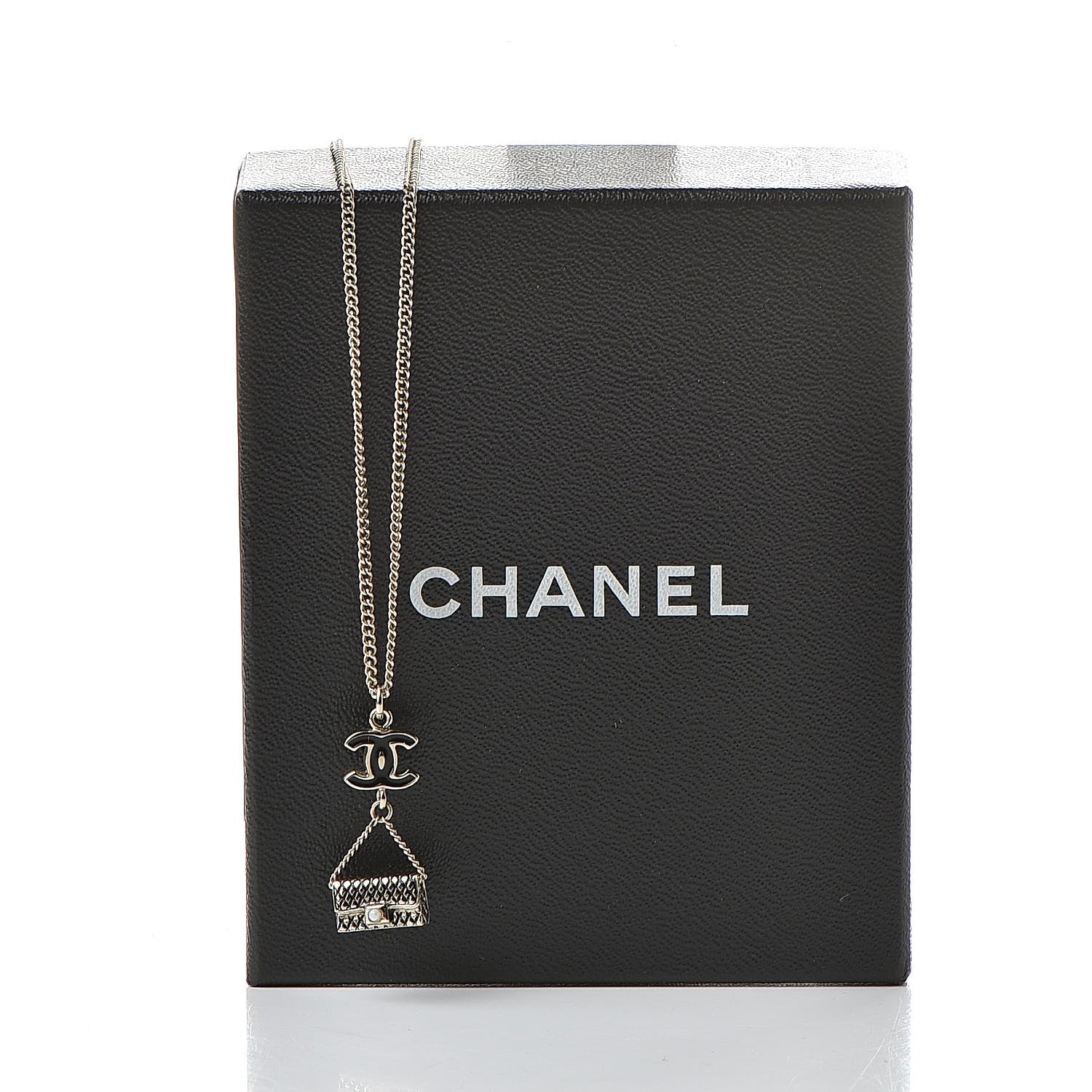 Chanel Enamel Pearl CC Bag Drop Necklace Black Gold 6 of 6