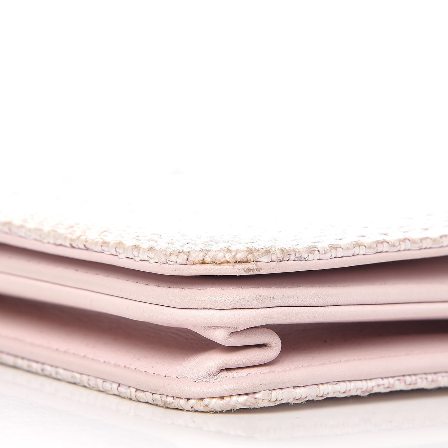 Woven Straw Deauville Wallet on Chain Pink