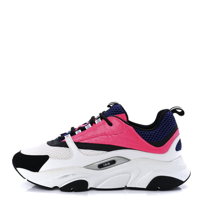 Christian Dior Technical Mesh Calfskin Crocodile Embossed Mens B22 Sneakers 44 White Pink Blue 1 of 9