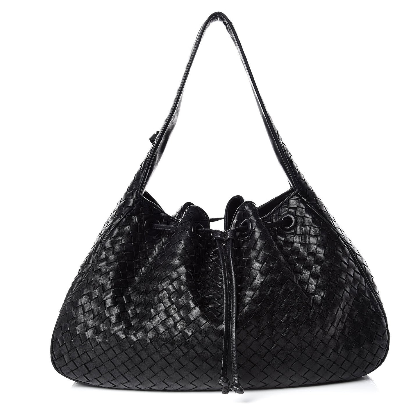 Nappa Intrecciato Drawstring Hobo Bag Black