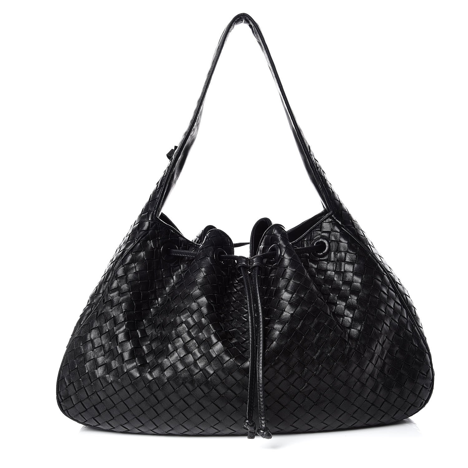 Bottega Veneta Nappa Intrecciato Drawstring Hobo Bag Black 1 of 15