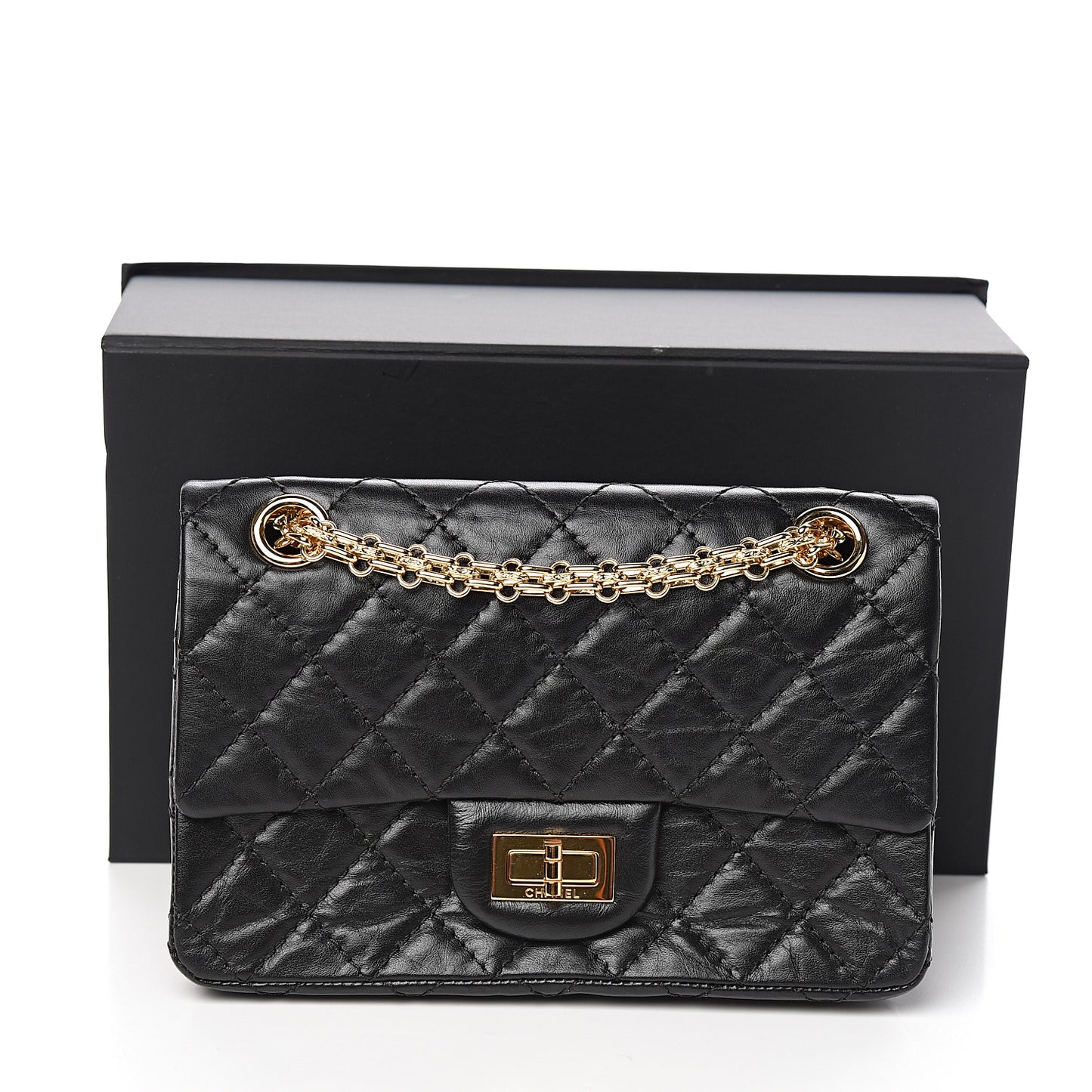 Aged Calfskin Quilted 2.55 Reissue Mini Flap Black