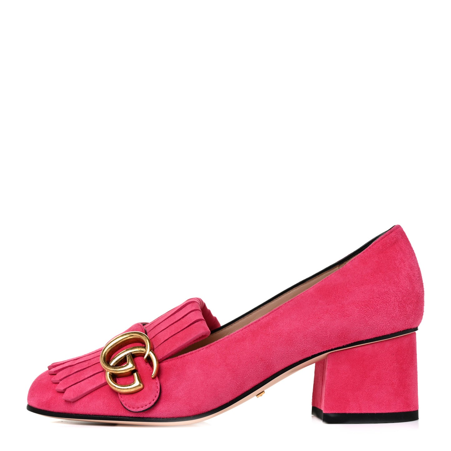 Kid Scamosciato GG Marmont Fringe 50mm Loafer Pumps 36 Hot Pink