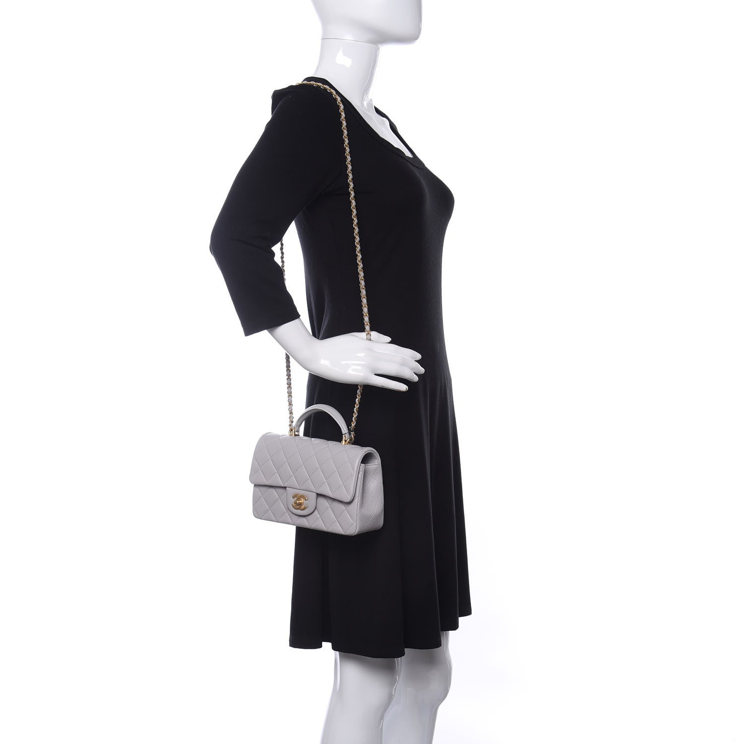 Chanel Lambskin Quilted Mini Top Handle Rectangular Flap Grey 2 of 11