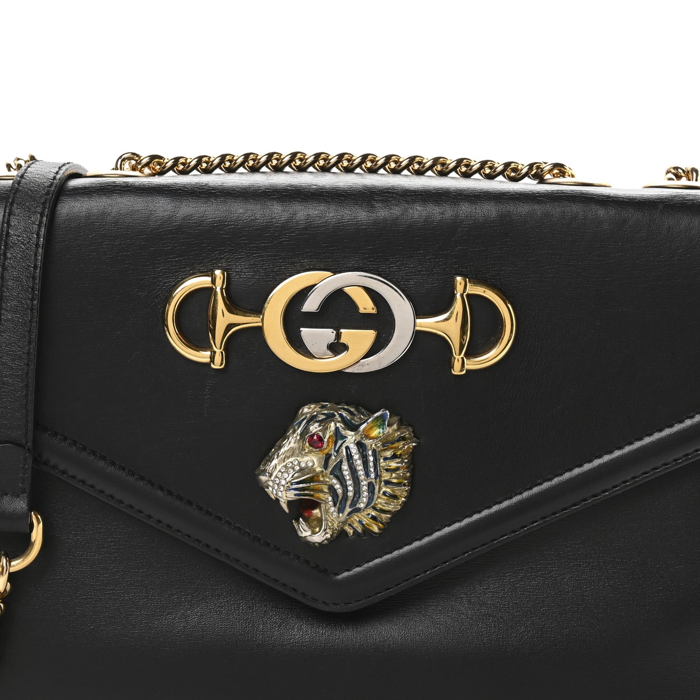 Vitello Palmellato Lux Crystal Medium Rajah Shoulder Bag Black