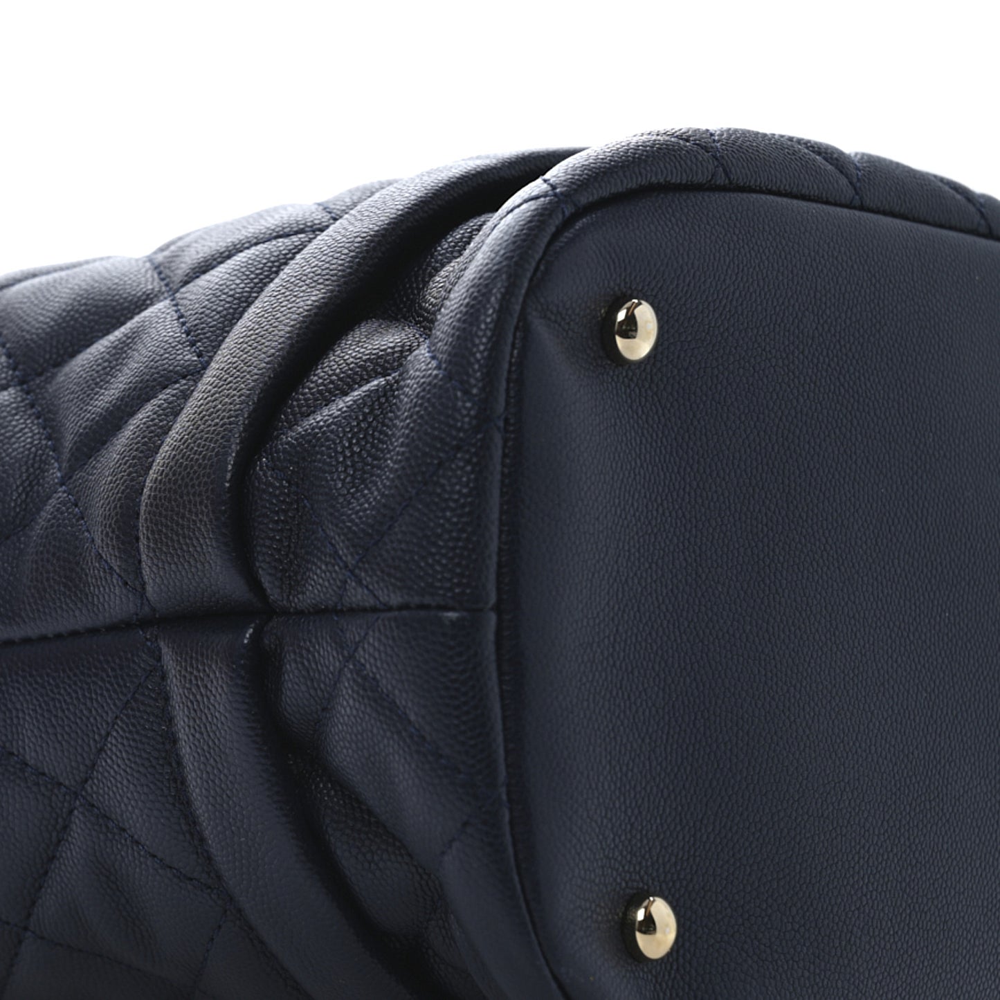 Caviar Quilted Large Rolled Up Bucket Drawstring Bag Navy