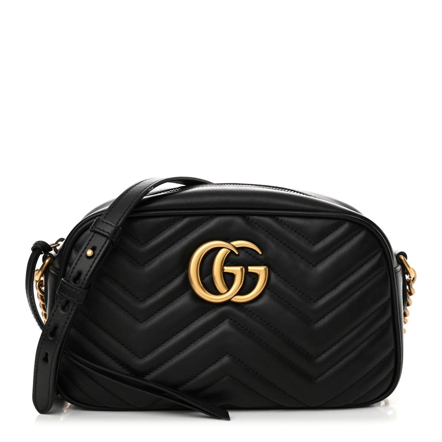Calfskin Matelasse Small GG Marmont Chain Shoulder Bag Black