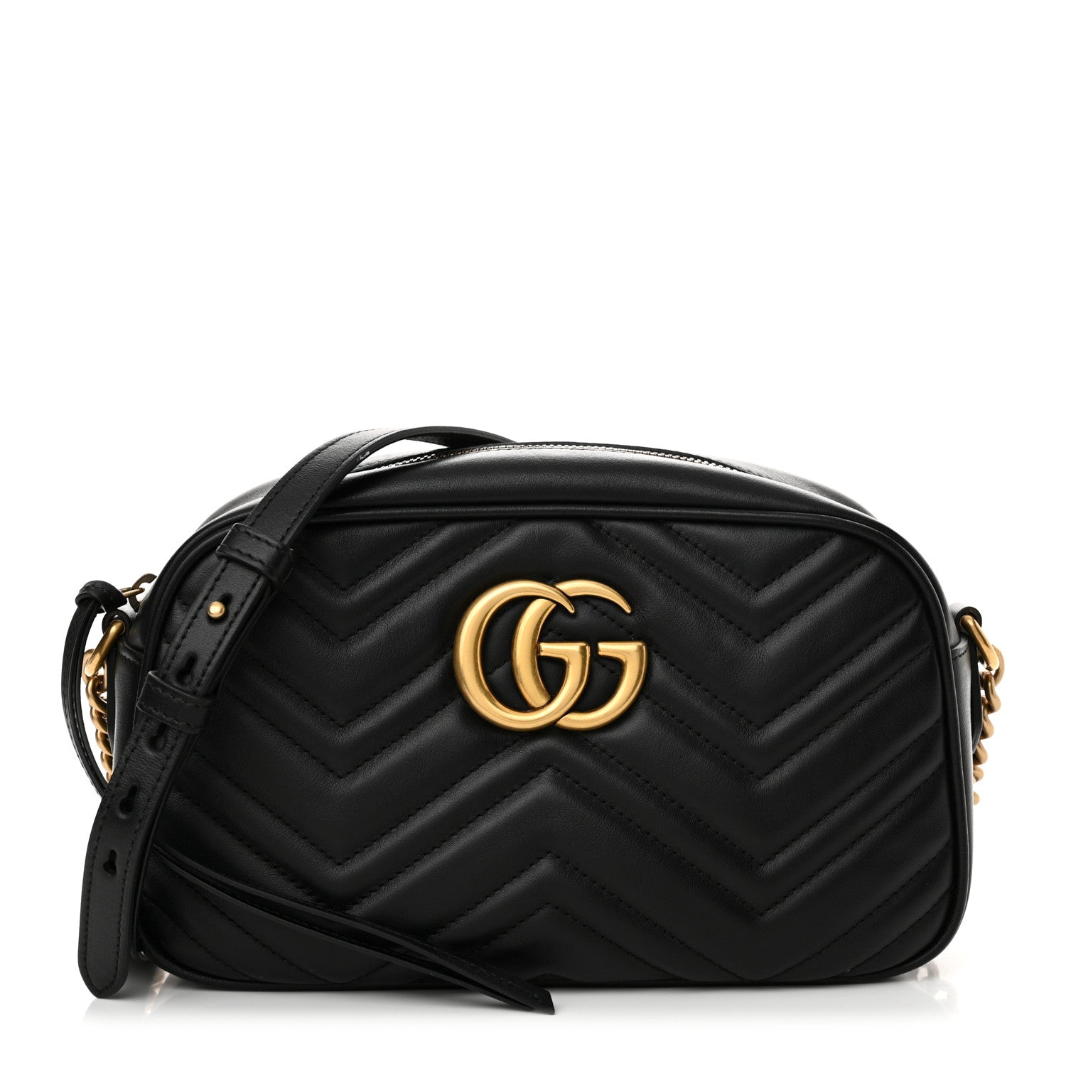 Gucci Calfskin Matelasse Small GG Marmont Chain Shoulder Bag Black 1 of 13