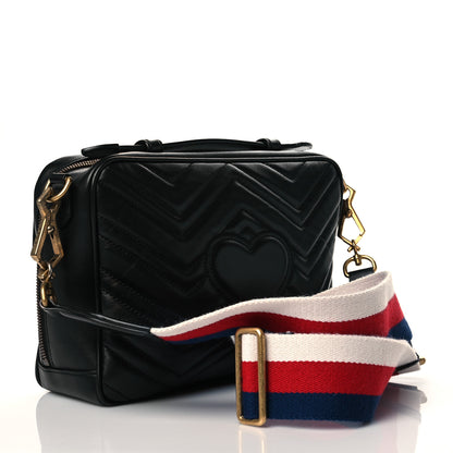 Gucci Calfskin Matelasse Sylvie Web Small GG Marmont Top Handle Shoulder Bag Black 2 of 10