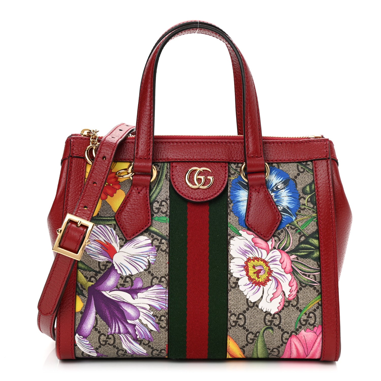 Gucci GG Supreme Monogram Flora Web Small Ophidia Tote Bag Red 1 of 8