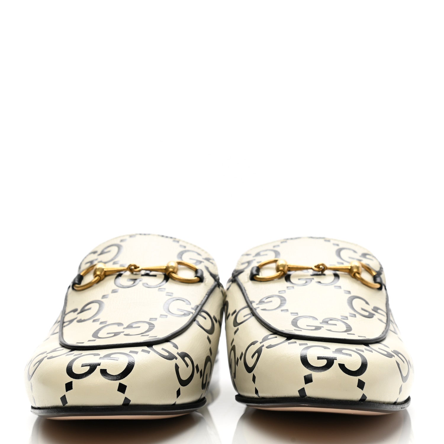 Gucci Azalea Calfskin GG Monogram Bi-Color Debossed Womens Princetown Slippers 40.5 Mystic White Black 2 of 9