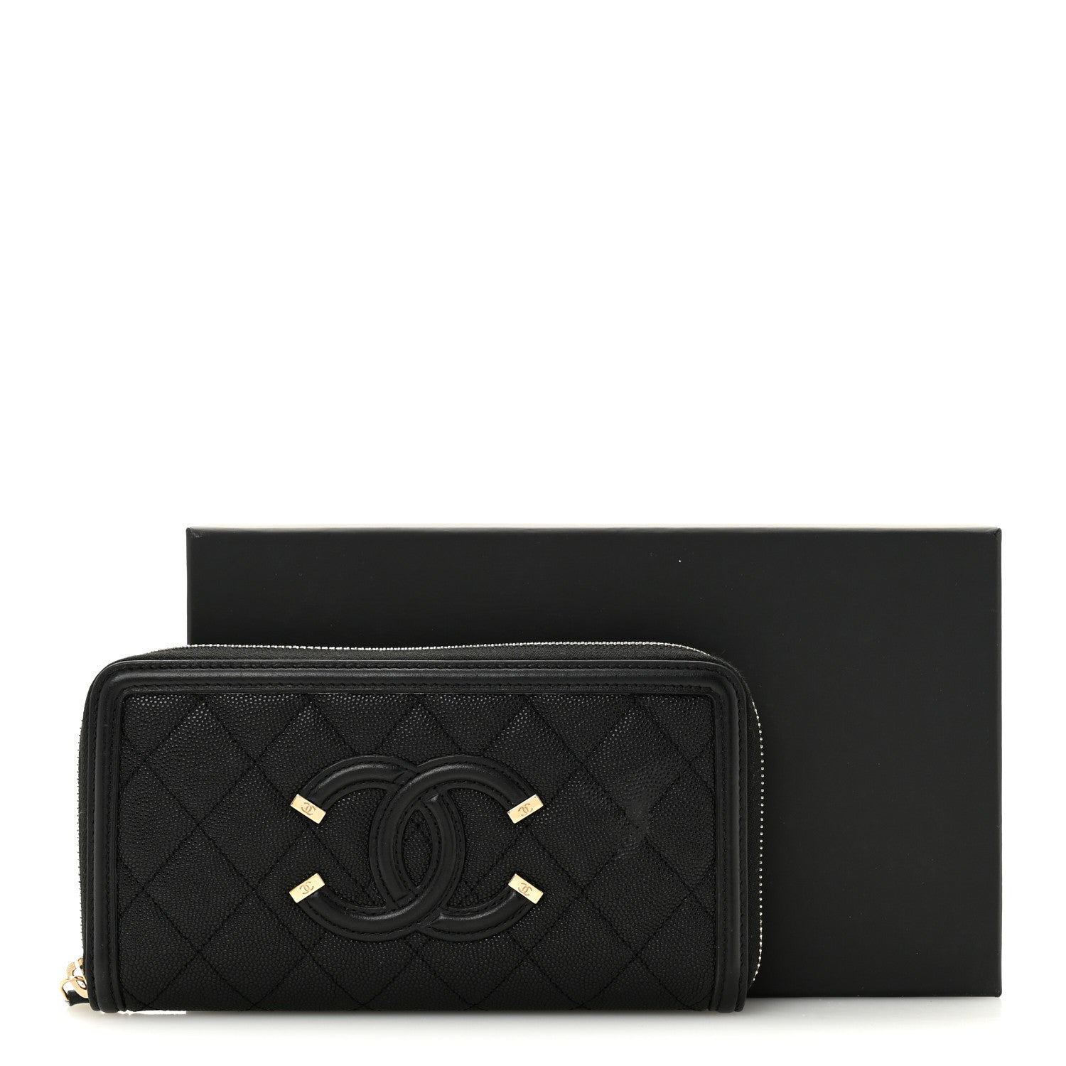 Chanel Caviar Quilted Filigree Zip Around Wallet Black 12 of 12