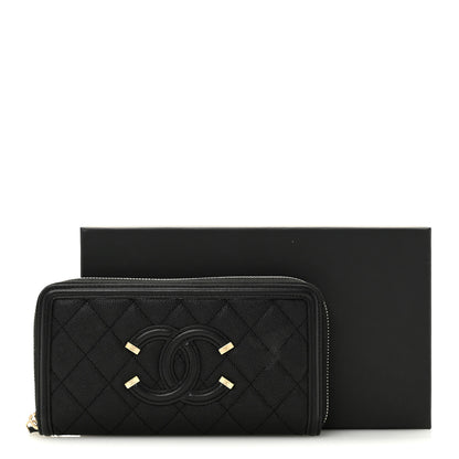 Chanel Caviar Quilted Filigree Zip Around Wallet Black 12 of 12