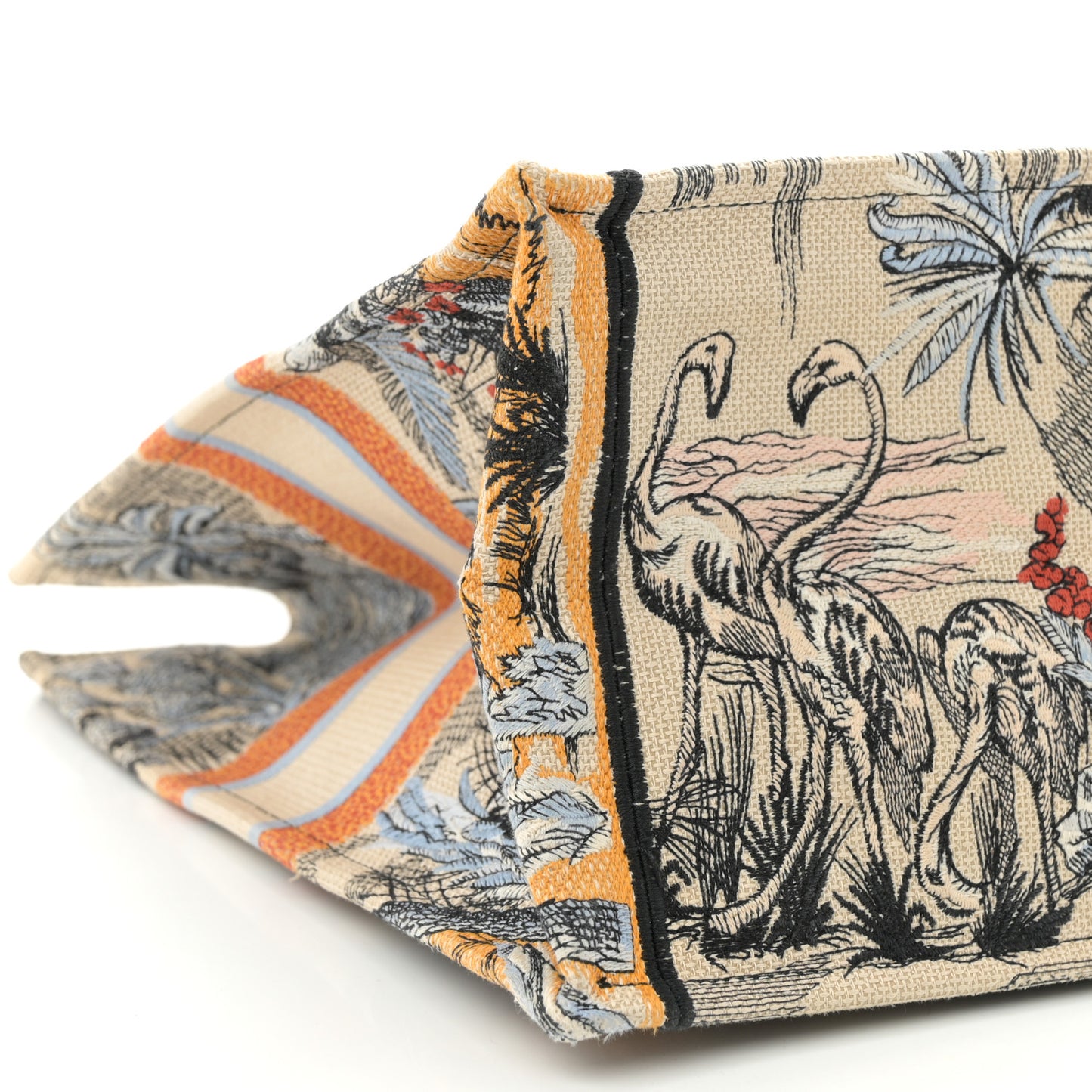 Canvas Embroidered Toile De Jouy Tropicalia Large Book Tote Denim Blue