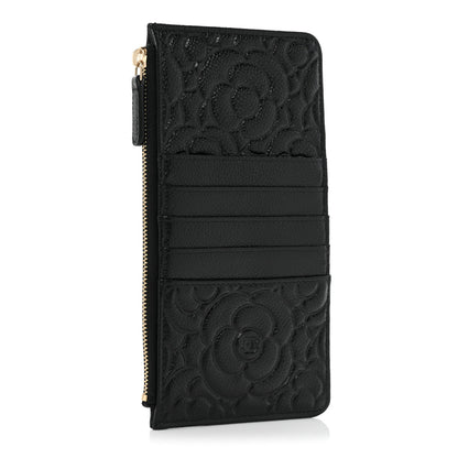 Chanel Caviar Camellia Embossed Classic Flat Wallet Pouch Black 3 of 9