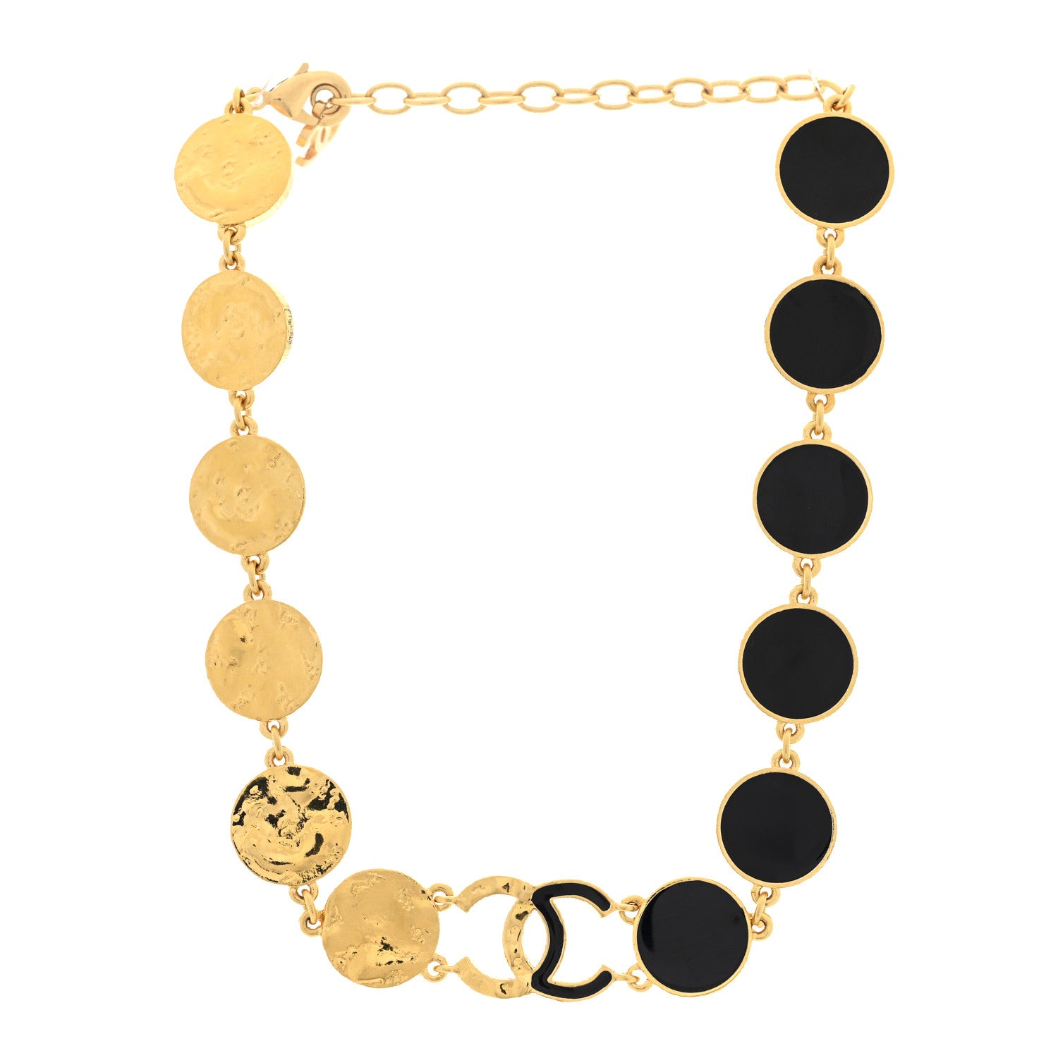 Chanel Metal Enamel Disc CC Choker Necklace Gold Black 3 of 4