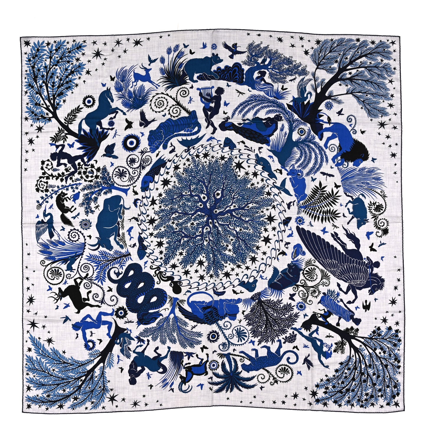 Cashmere Silk Sous Le Charme d'Orphee Shawl 140 Gris Chine Bleu Electrique