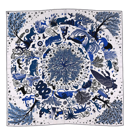 Hermes Cashmere Silk Sous Le Charme d'Orphee Shawl 140 Gris Chine Bleu Electrique 1 of 5