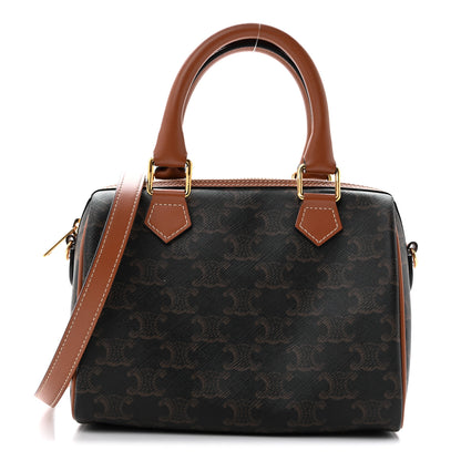 Celine Triomphe Canvas Calfskin Small Boston Bag Tan 1 of 12