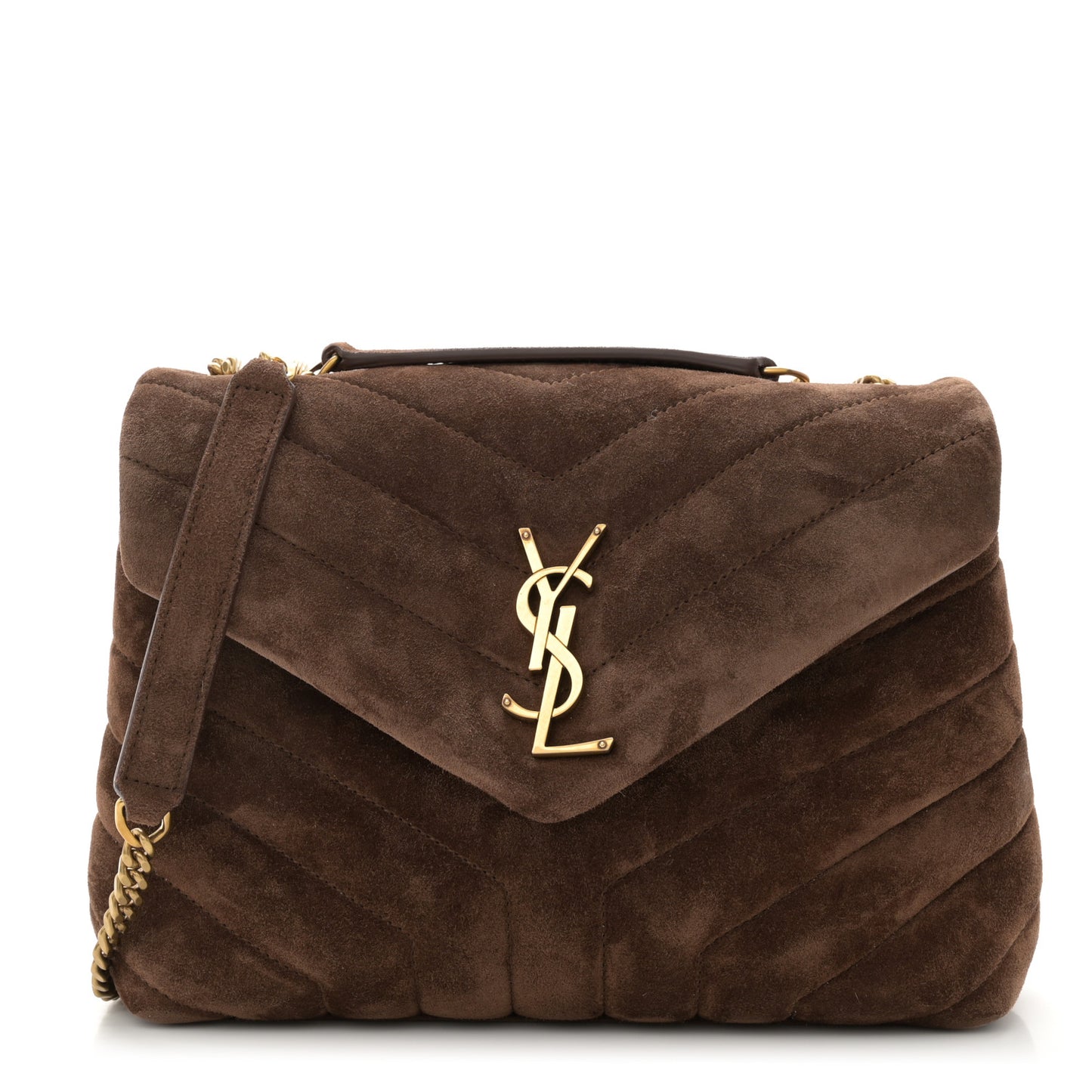 Suede Calfskin Y Quilted Monogram Small Loulou Chain Satchel Bark Brown