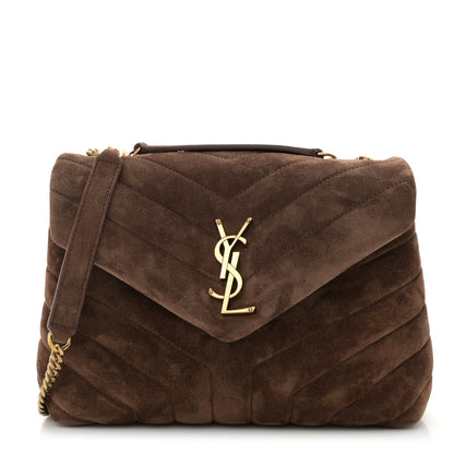 Saint Laurent Suede Calfskin Y Quilted Monogram Small Loulou Chain Satchel Bark Brown 1 of 11