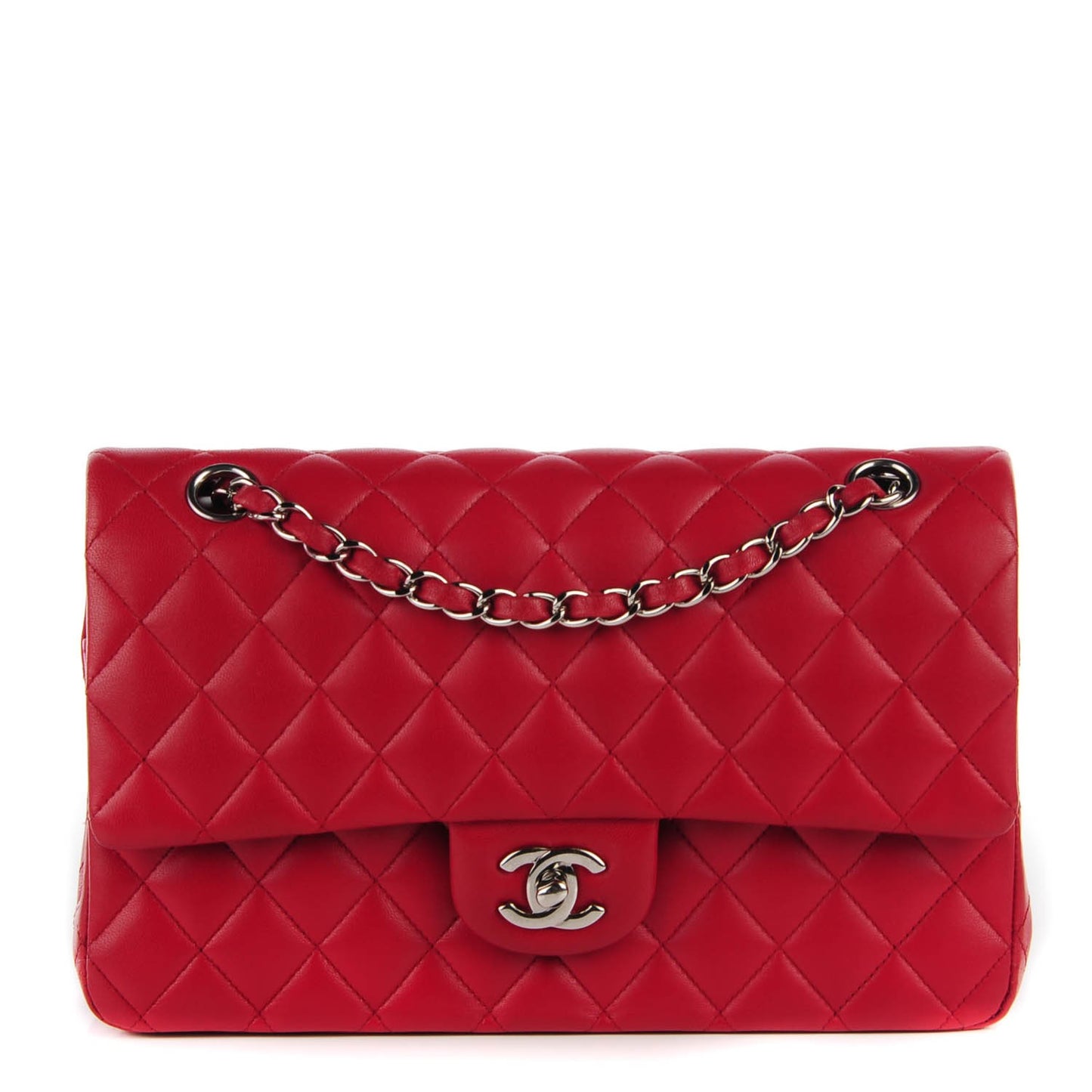 Lambskin Quilted Medium Double Flap Red