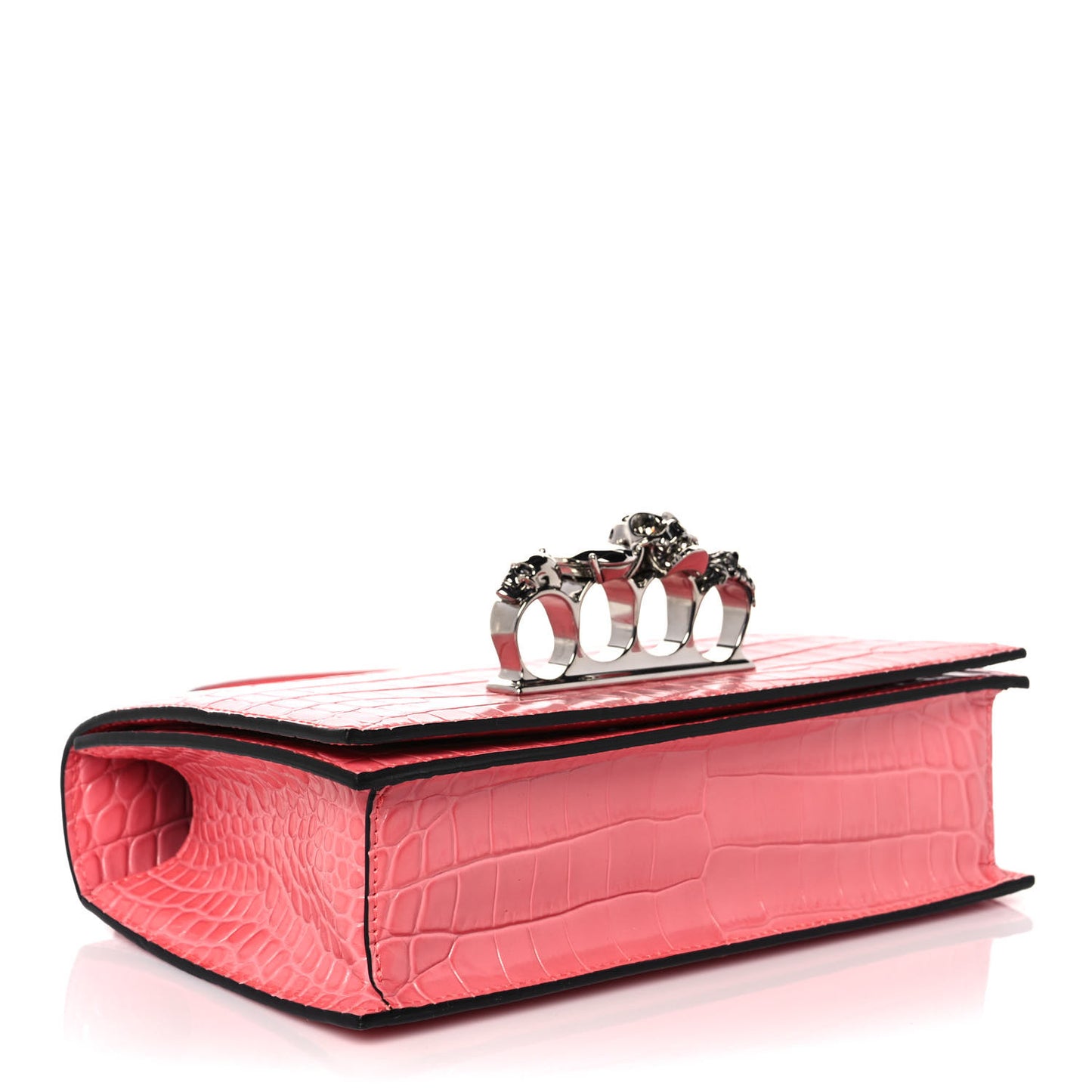 Calfskin Crocodile Embossed Knuckle Shoulder Bag Coral