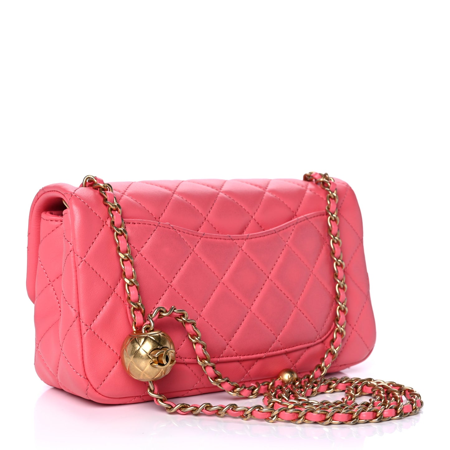 Lambskin Quilted Mini Rectangular Pearl Crush Flap Pink
