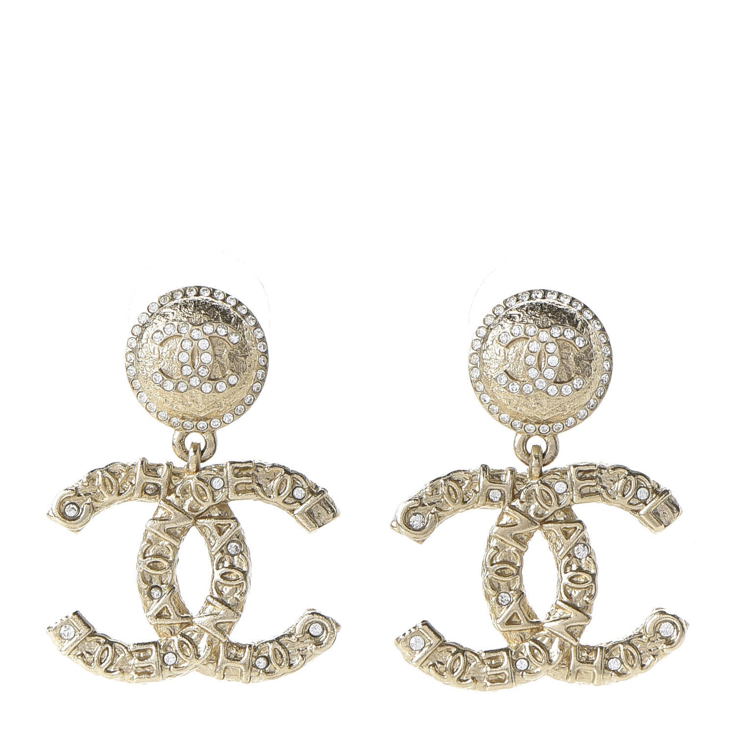 Crystal CC Drop Logo Earrings Gold