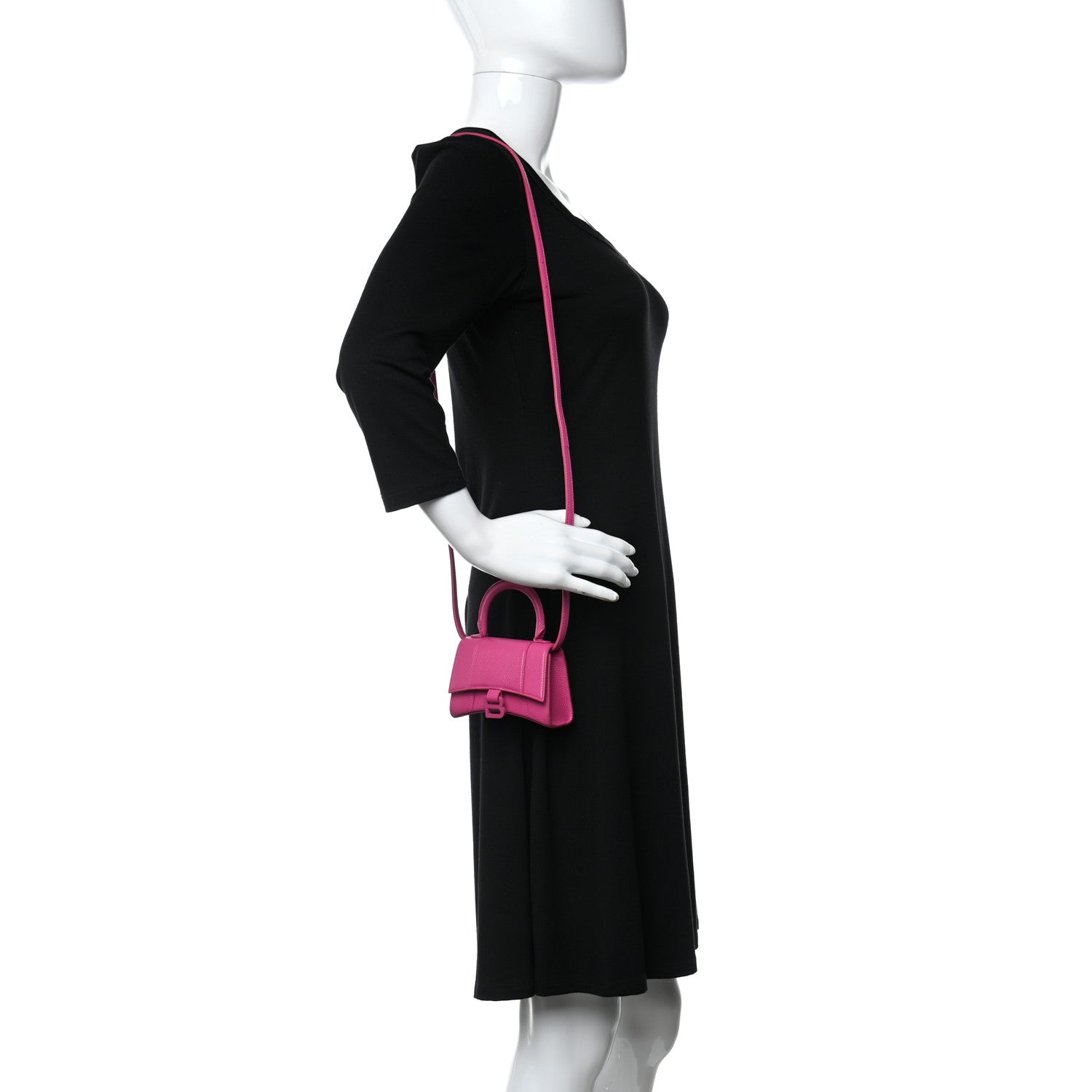 Balenciaga Grained Calfskin Tonal B Hourglass Top Handle Bag Mini Fuchsia 2 of 10