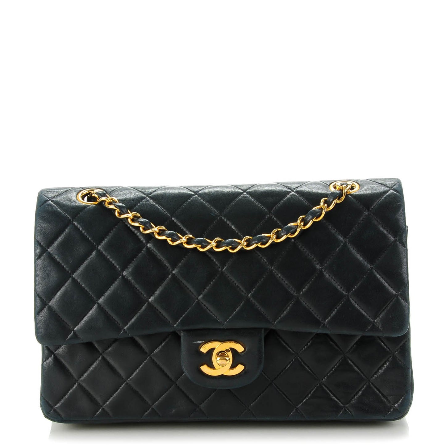 Lambskin Quilted Medium Double Flap Black