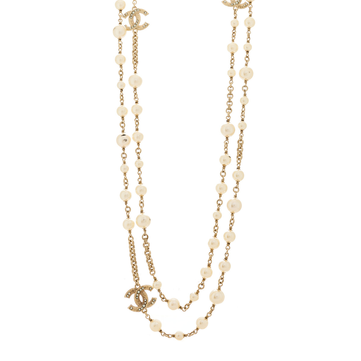 Pearl CC Long Necklace Gold