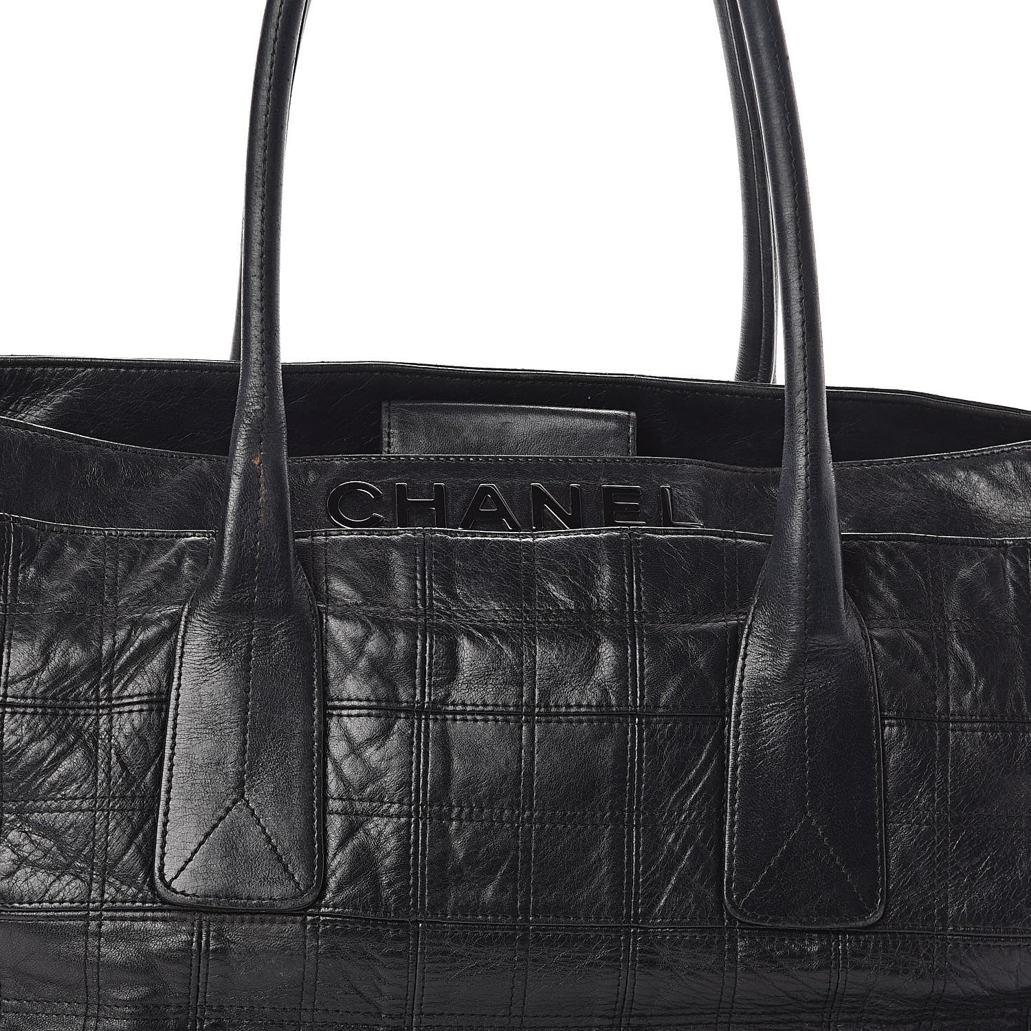 Chanel Lambskin Square Stitched Lax Shopping Tote Black 8 of 14