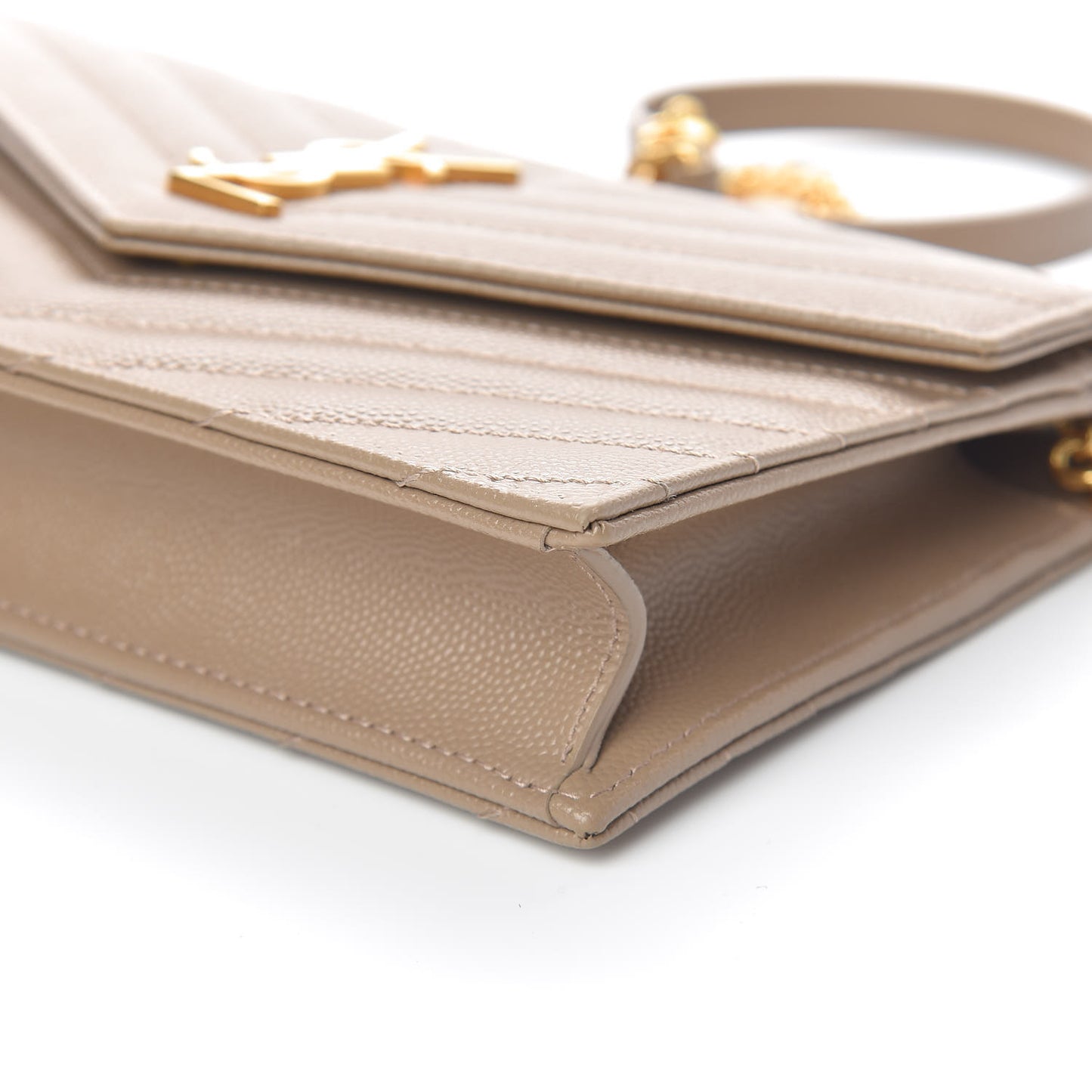 Grain De Poudre Matelasse Chevron Monogram Envelope Chain Wallet Taupe