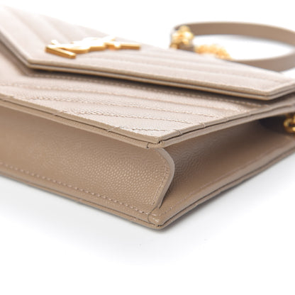 Saint Laurent Grain De Poudre Matelasse Chevron Monogram Envelope Chain Wallet Taupe 9 of 10