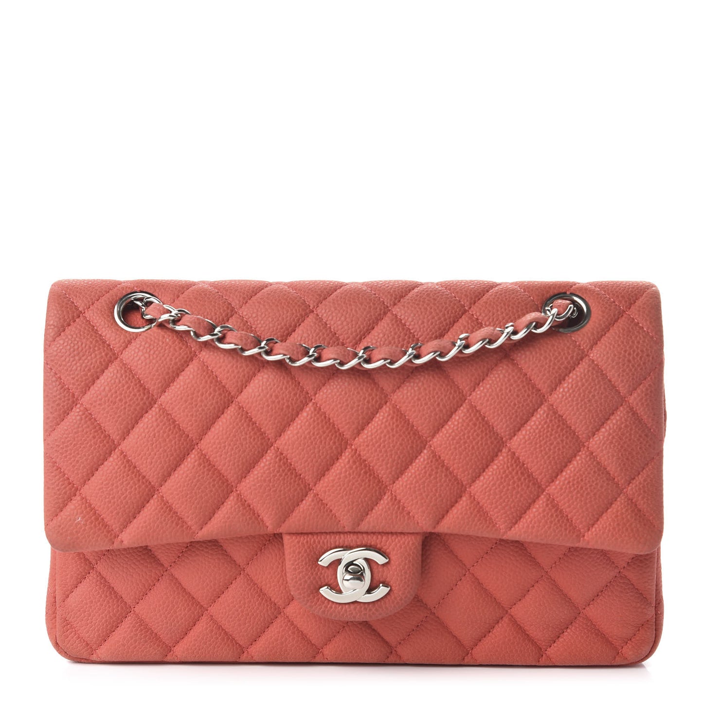 Iridescent Caviar Quilted Medium Double Flap Dark Pink