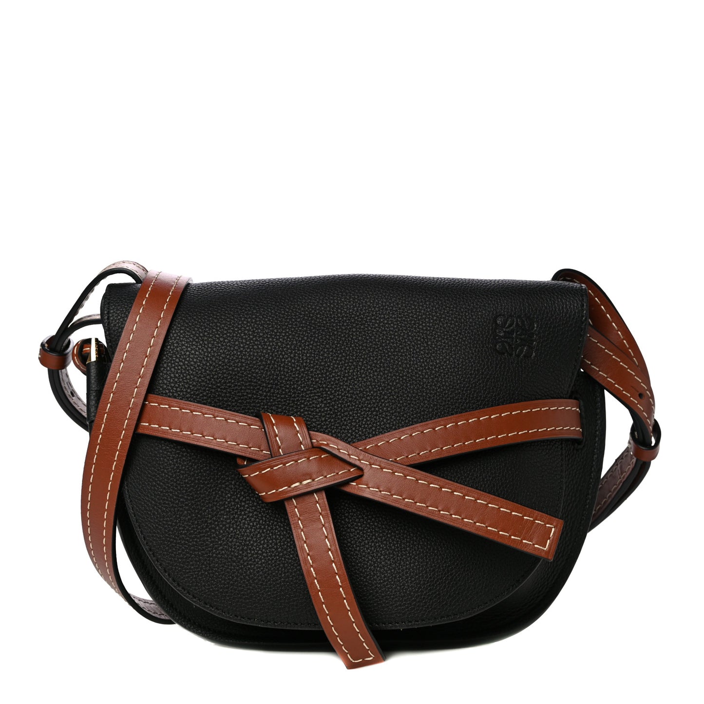 Grained Calfskin Small Gate Crossbody Bag Pecan Black