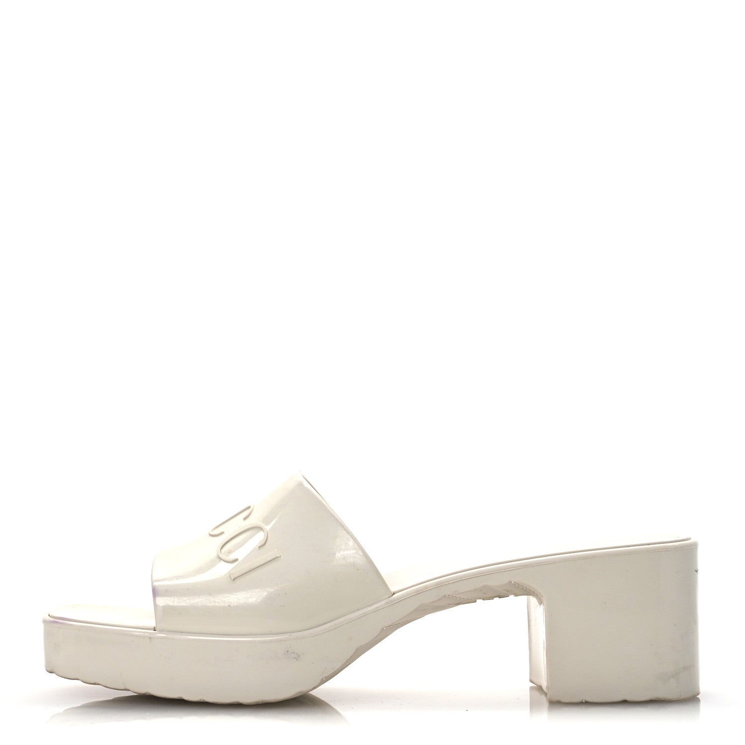 Gucci Rubber Gucci Logo Womens Platform 20/60mm Slide Sandals 38 Mystic White 1 of 14