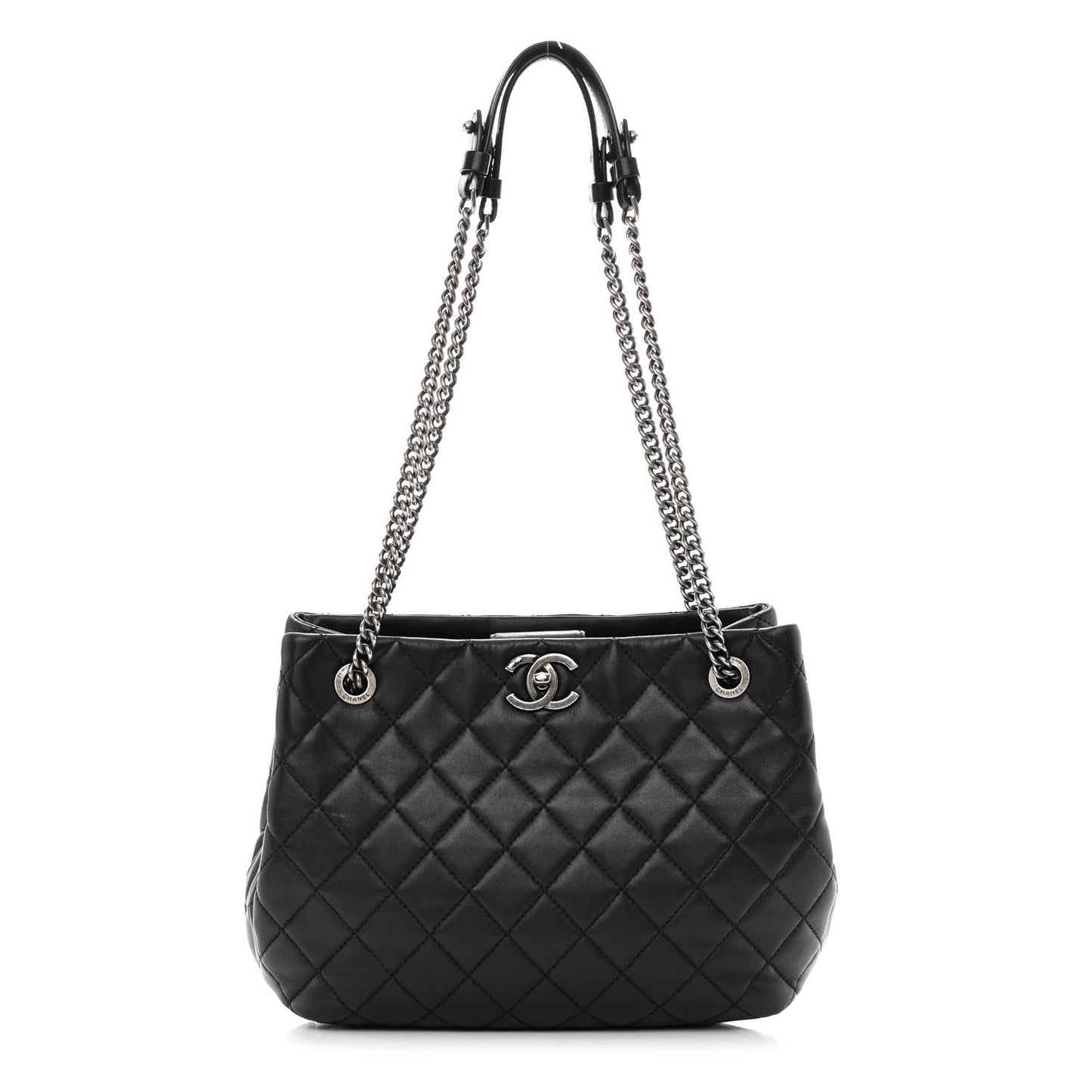 Lambskin Quilted Accordion Tote Black